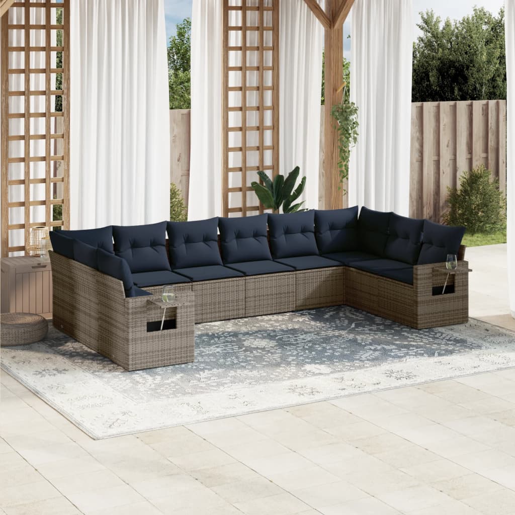 10-delige tuinbankset met kussens, grijs polyrotan is nu te koop bij PeponiXL, paradijselijk wonen!
