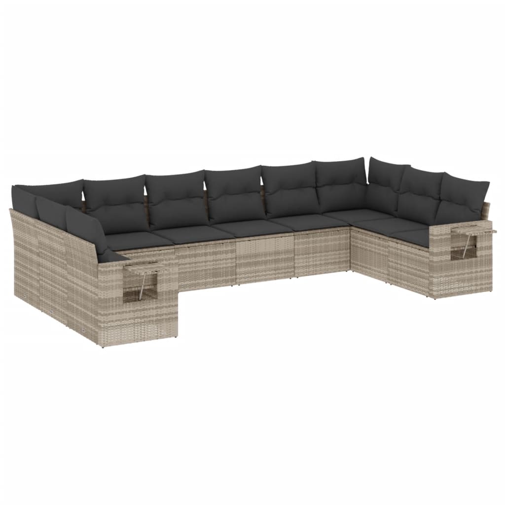 10-delige Loungeset met kussens poly rattan lichtgrijs is nu te koop bij PeponiXL, paradijselijk wonen!