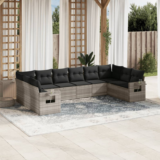 10-delige Loungeset met kussens poly rattan lichtgrijs is nu te koop bij PeponiXL, paradijselijk wonen!