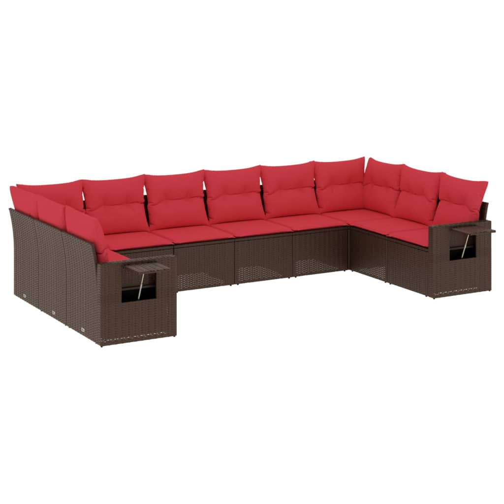 10-delige tuinbankset met kussens, bruin polyrotan is nu te koop bij PeponiXL, paradijselijk wonen!