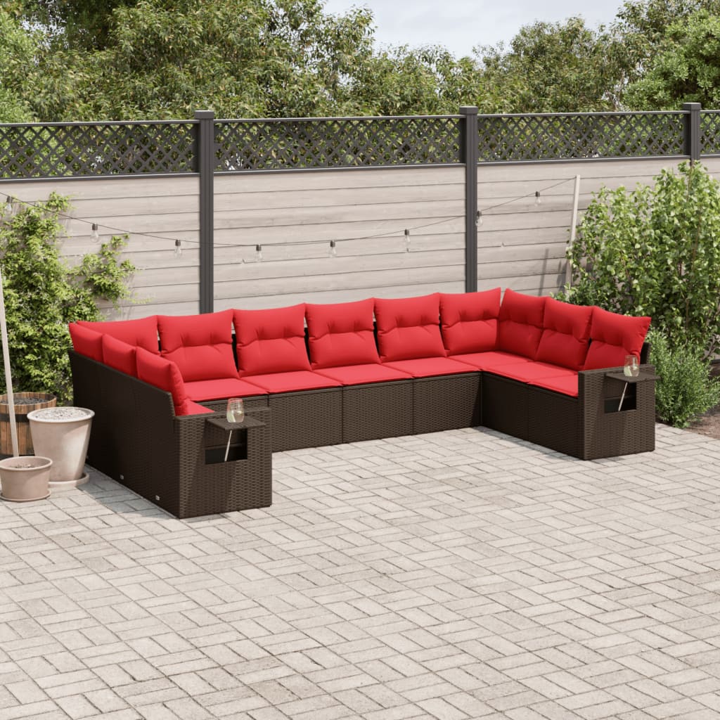 10-delige tuinbankset met kussens, bruin polyrotan is nu te koop bij PeponiXL, paradijselijk wonen!