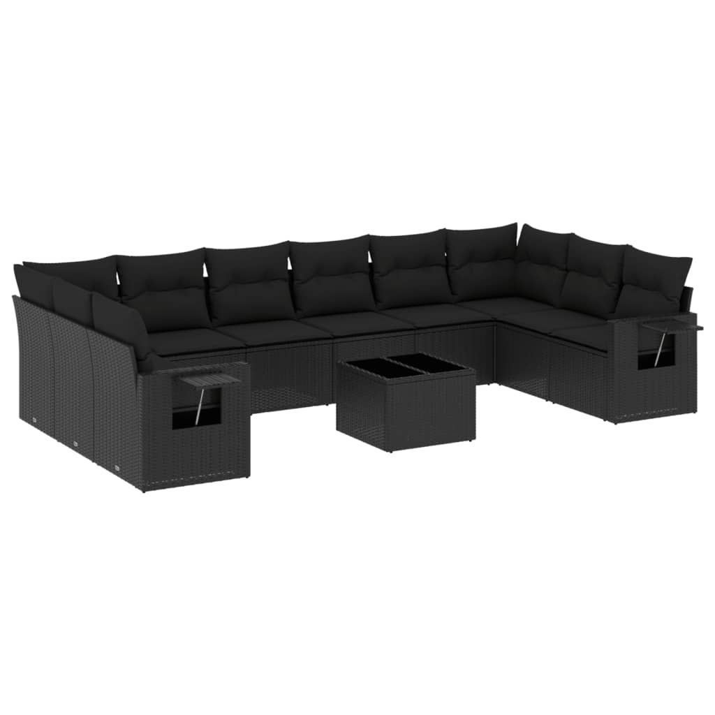 11-delige Loungeset met kussens poly rattan zwart is nu te koop bij PeponiXL, paradijselijk wonen!