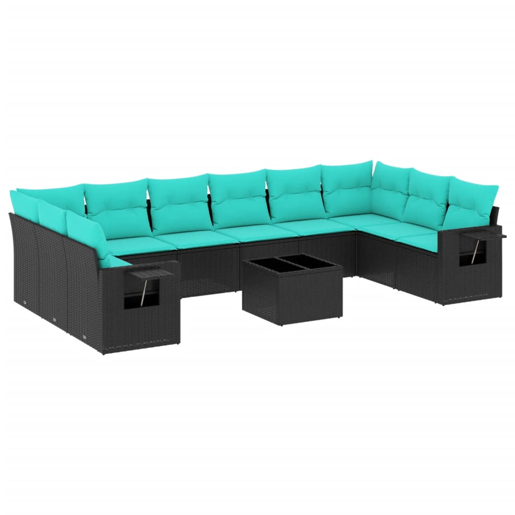 11-delige tuinbankset met kussens, zwart polyrotan is nu te koop bij PeponiXL, paradijselijk wonen!