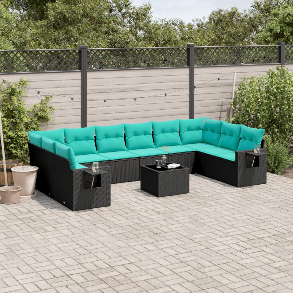 11-delige tuinbankset met kussens, zwart polyrotan is nu te koop bij PeponiXL, paradijselijk wonen!