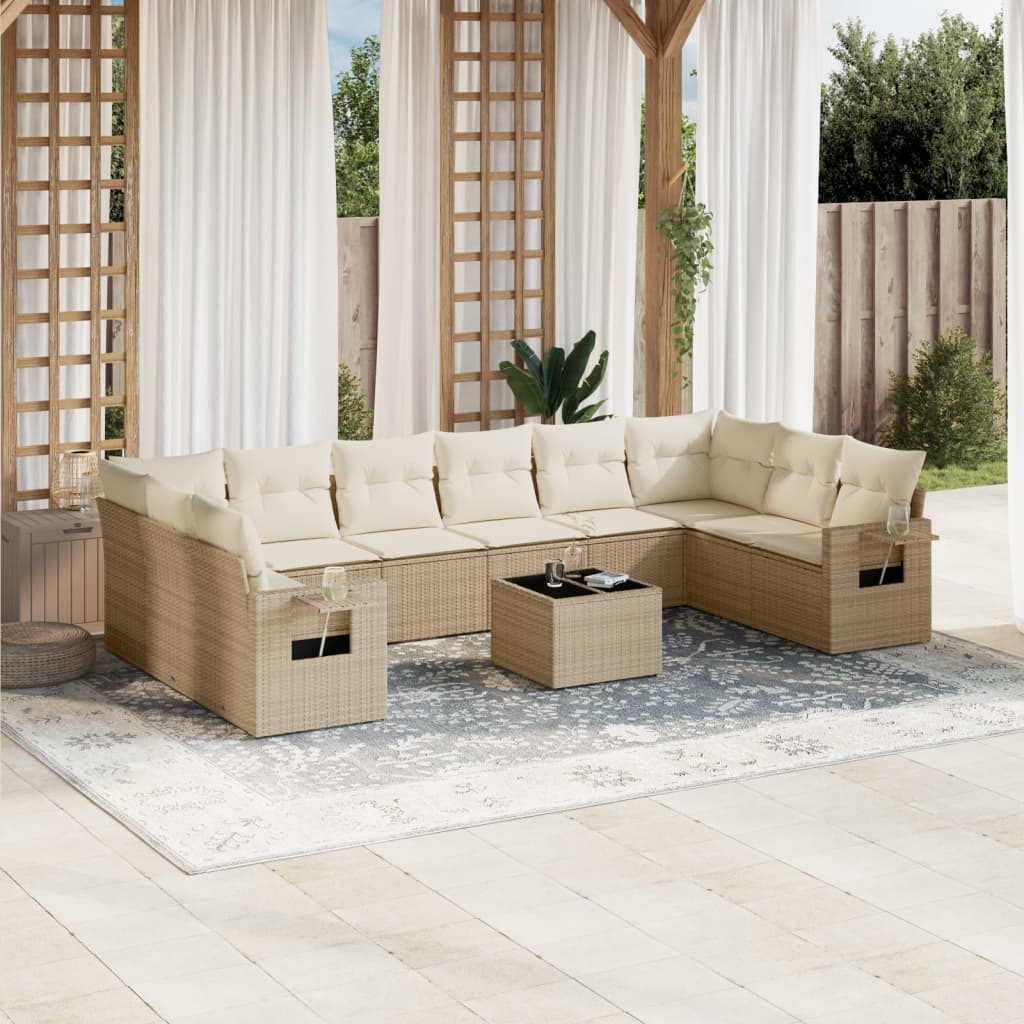11-delige Tuinset met kussens poly rattan beige is nu te koop bij PeponiXL, paradijselijk wonen!