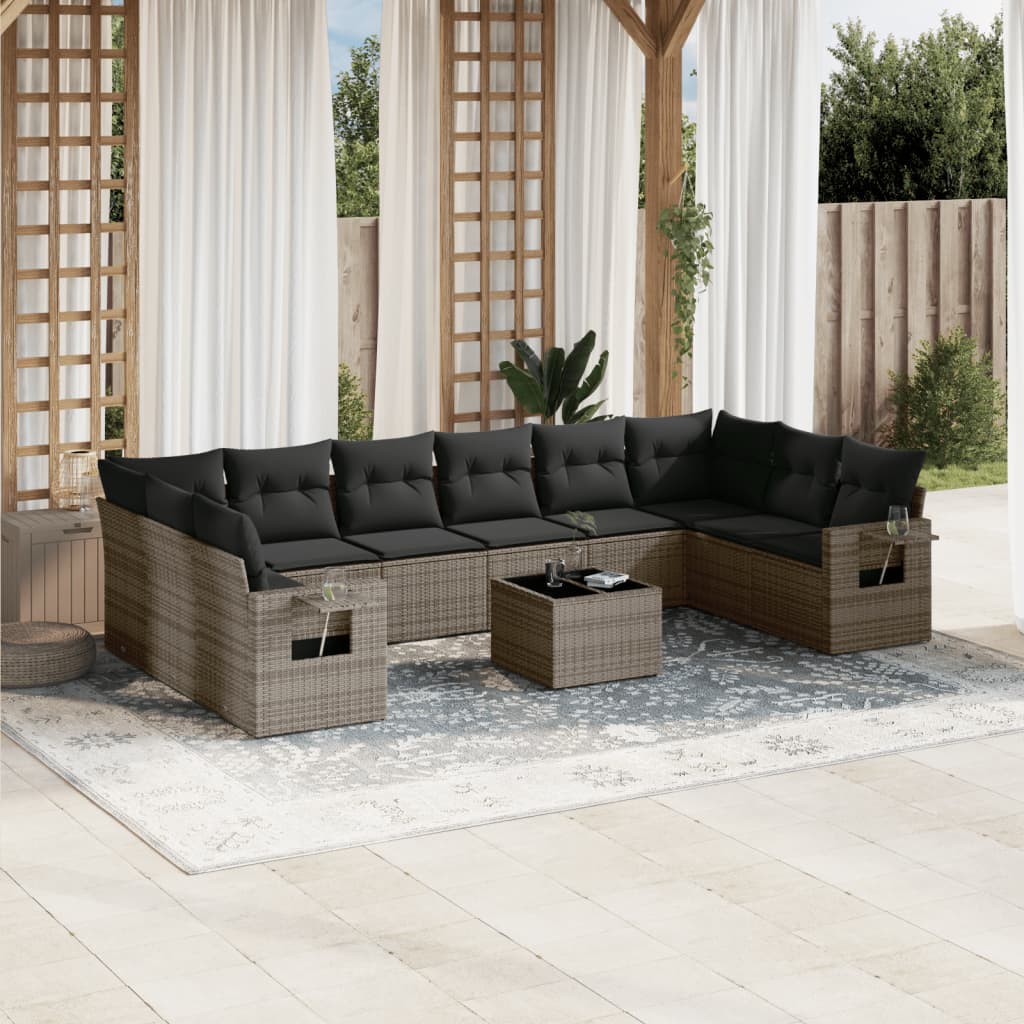 11-delige Loungeset met kussens poly rattan grijs is nu te koop bij PeponiXL, paradijselijk wonen!