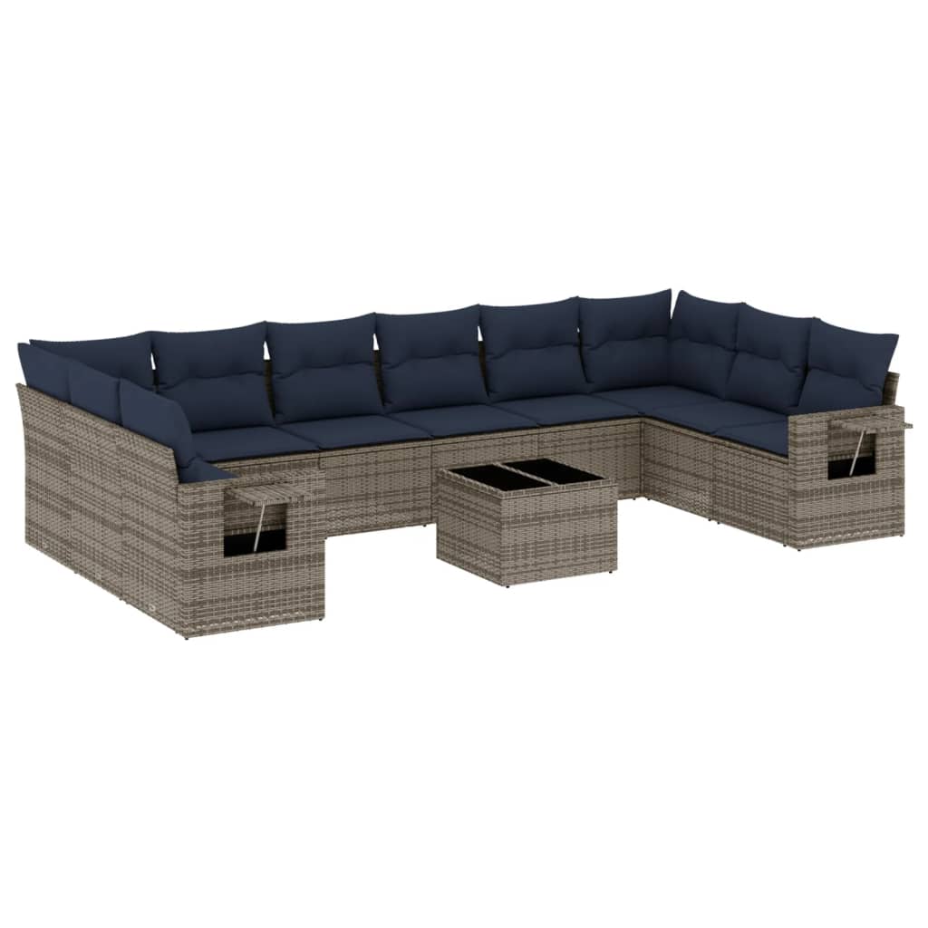 11-delige tuinbankset met kussens, grijs polyrotan is nu te koop bij PeponiXL, paradijselijk wonen!