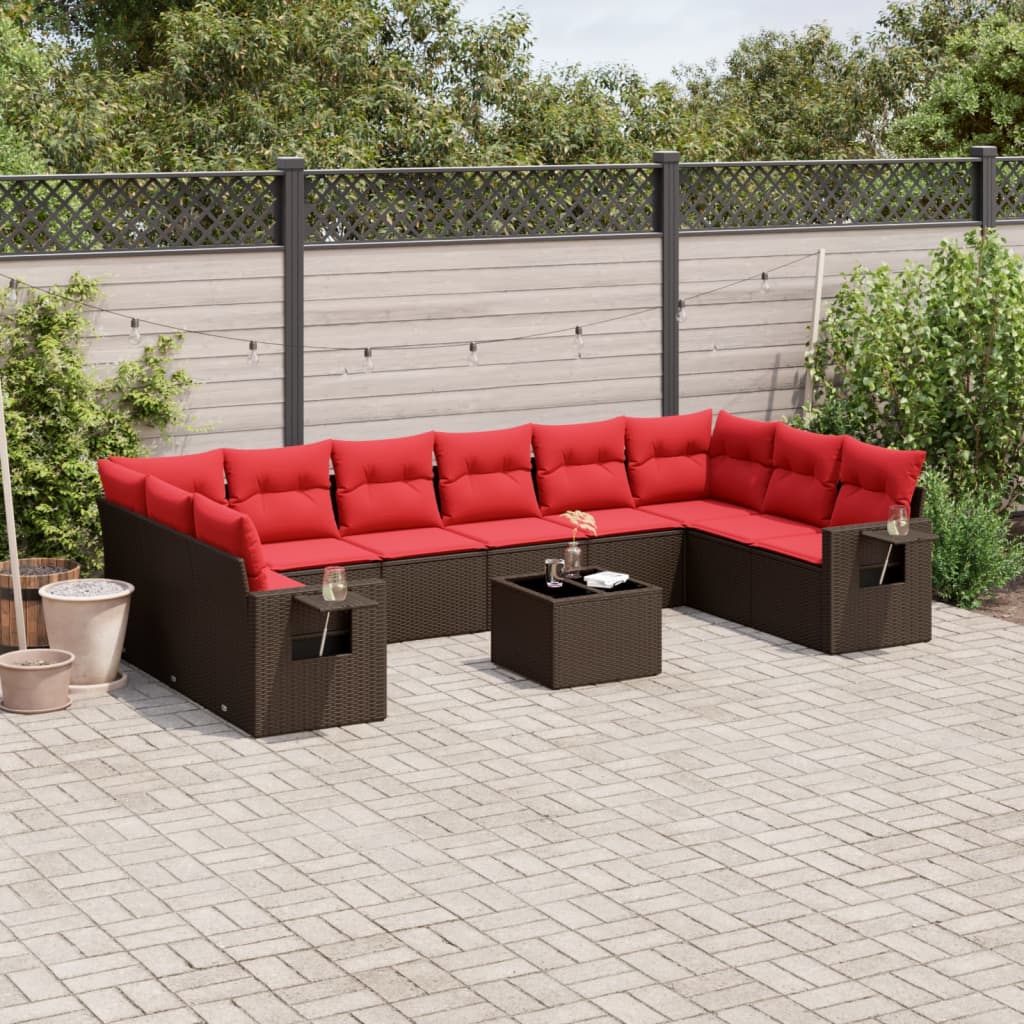 11-delige tuinbankset met kussens, bruin polyrotan is nu te koop bij PeponiXL, paradijselijk wonen!