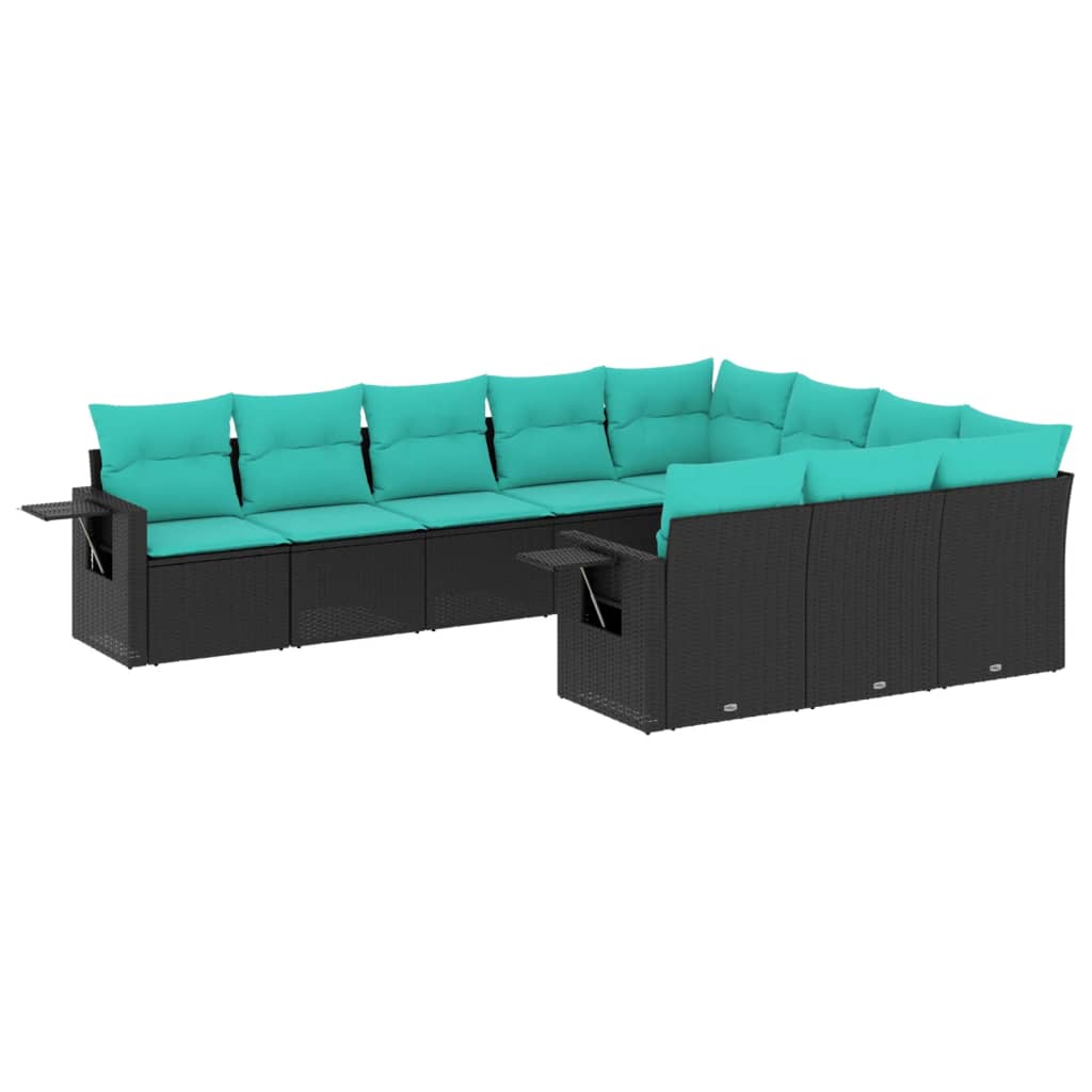 10-delige tuinbankset met kussens van zwart polyrotan is nu te koop bij PeponiXL, paradijselijk wonen!