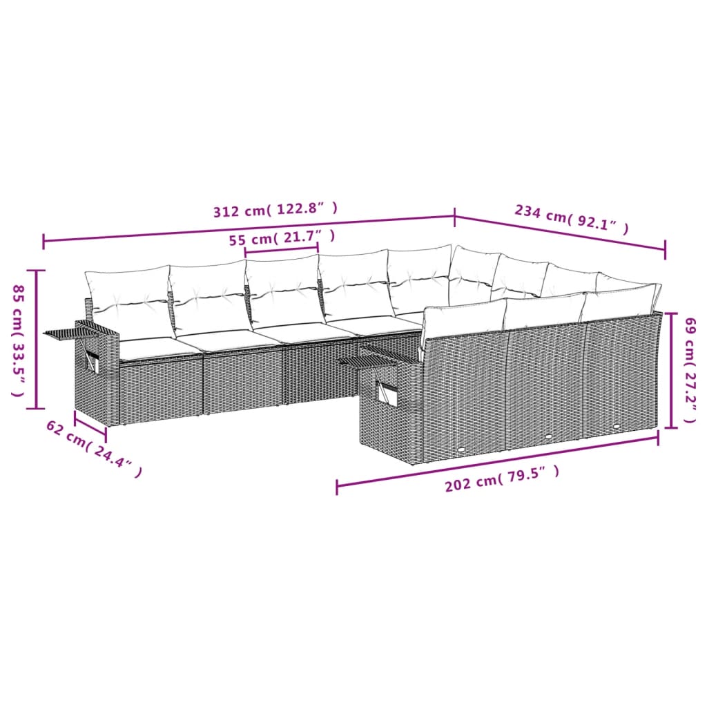 10-delige tuinbankset met kussens van zwart polyrotan is nu te koop bij PeponiXL, paradijselijk wonen!