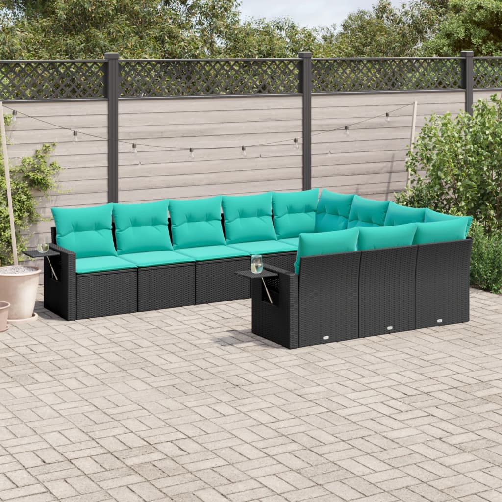10-delige tuinbankset met kussens van zwart polyrotan is nu te koop bij PeponiXL, paradijselijk wonen!