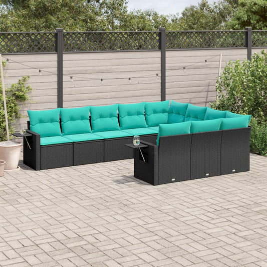 10-delige tuinbankset met kussens van zwart polyrotan is nu te koop bij PeponiXL, paradijselijk wonen!