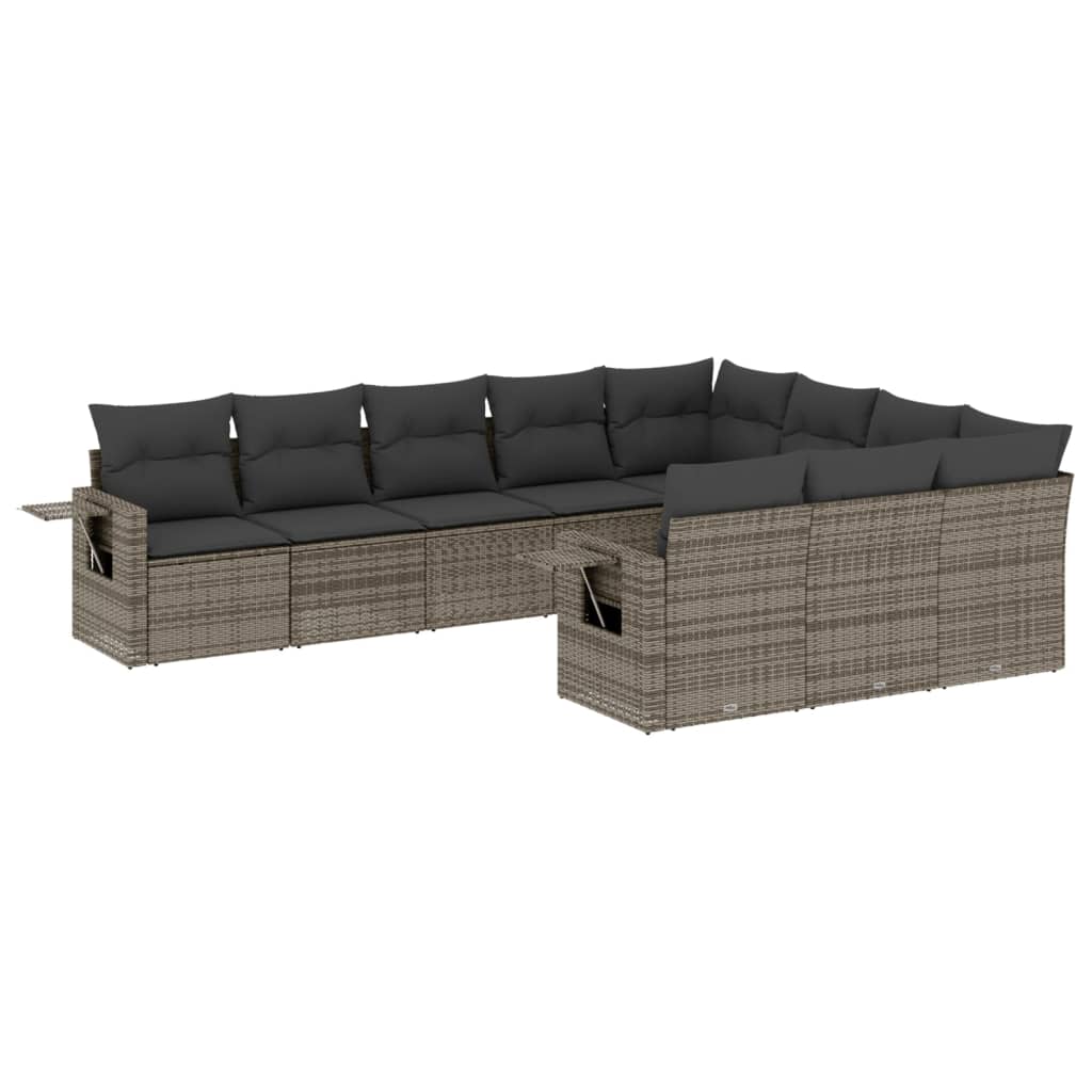 10-delige Loungeset met kussens poly rattan grijs is nu te koop bij PeponiXL, paradijselijk wonen!