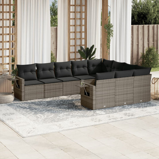 10-delige Loungeset met kussens poly rattan grijs is nu te koop bij PeponiXL, paradijselijk wonen!