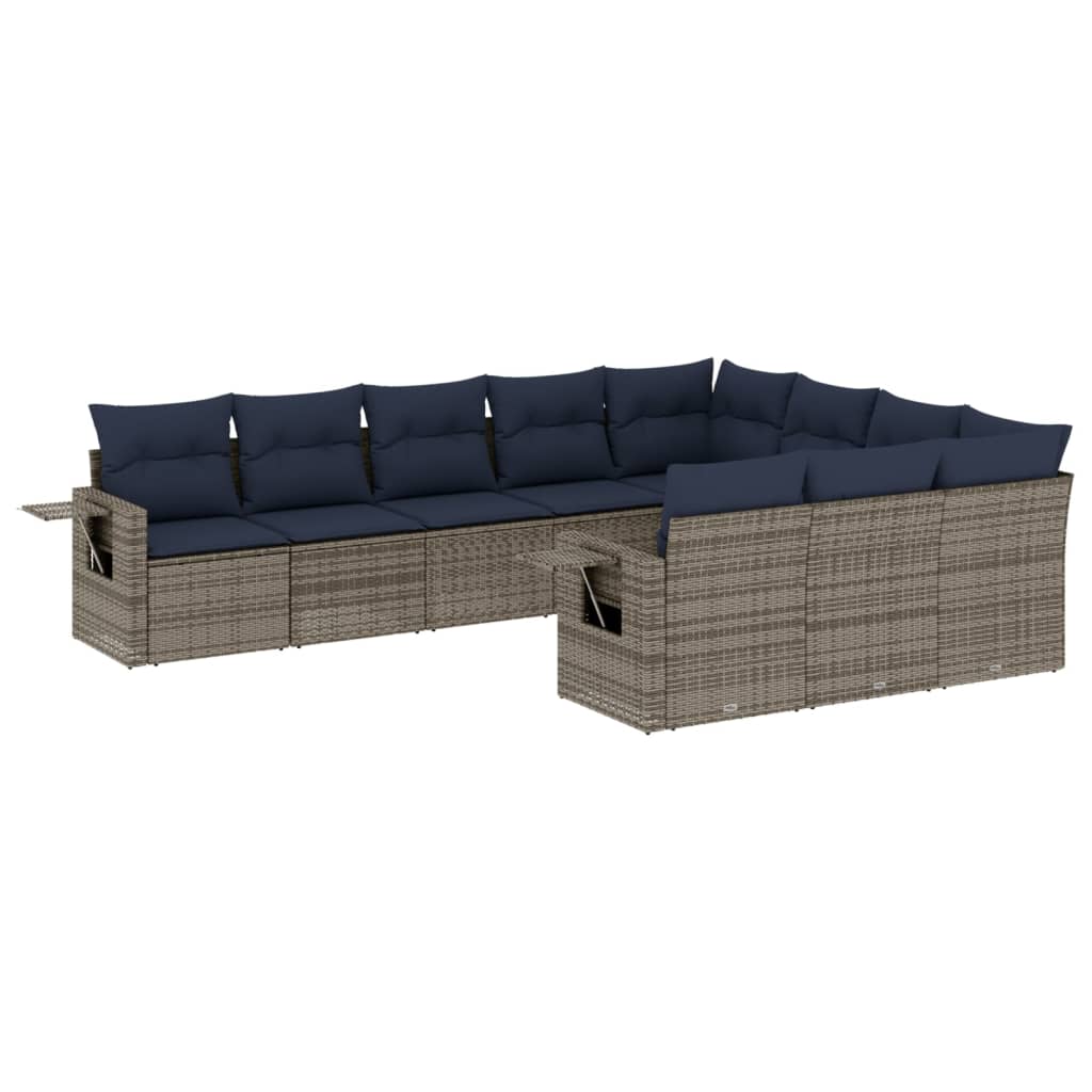 10-delige tuinbankset met kussens, grijs polyrotan is nu te koop bij PeponiXL, paradijselijk wonen!