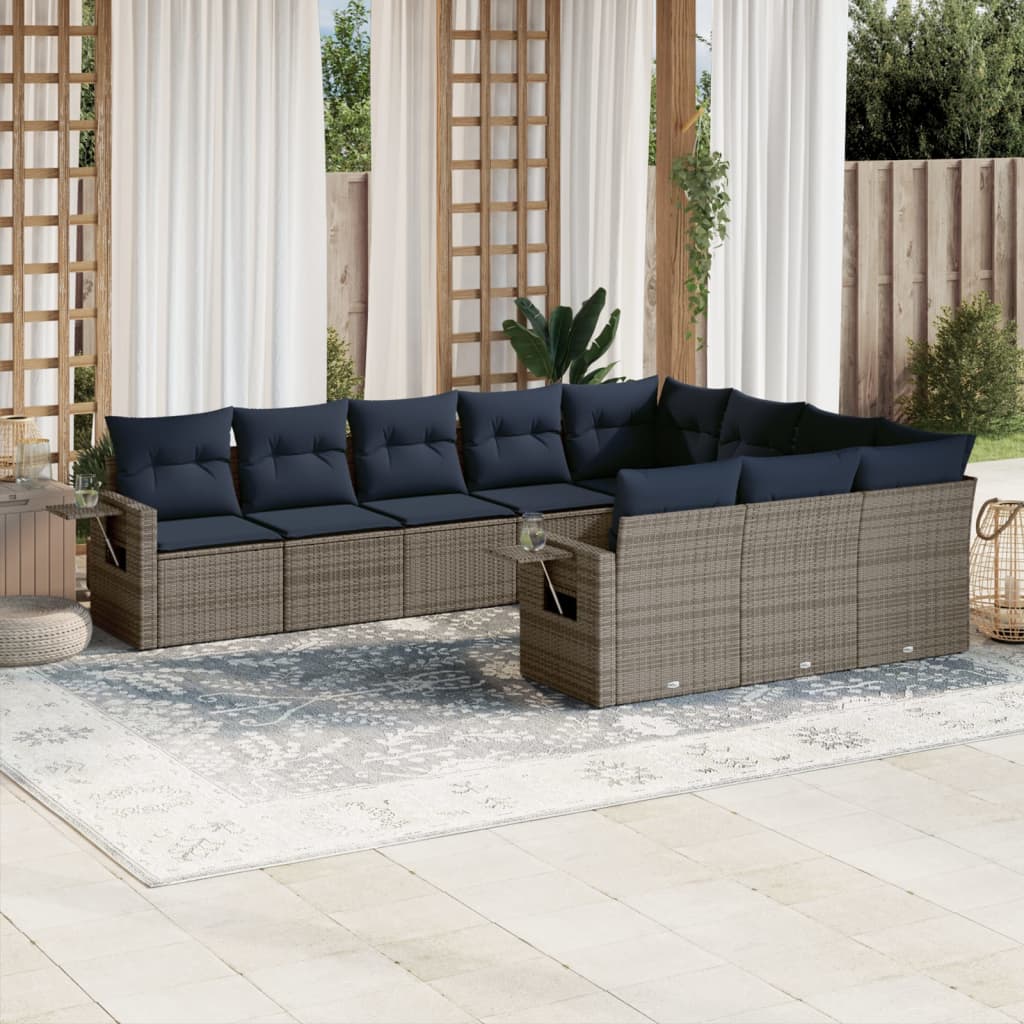 10-delige tuinbankset met kussens, grijs polyrotan is nu te koop bij PeponiXL, paradijselijk wonen!