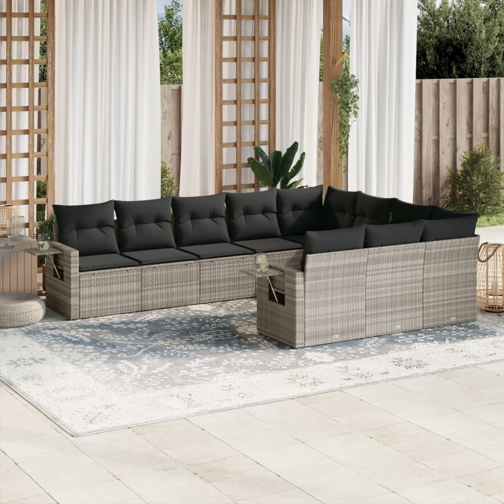10-delige Loungeset met kussens poly rattan lichtgrijs is nu te koop bij PeponiXL, paradijselijk wonen!