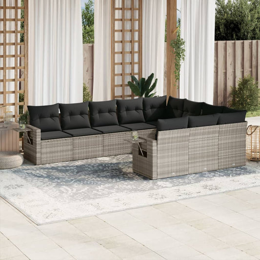 10-delige Loungeset met kussens poly rattan lichtgrijs is nu te koop bij PeponiXL, paradijselijk wonen!
