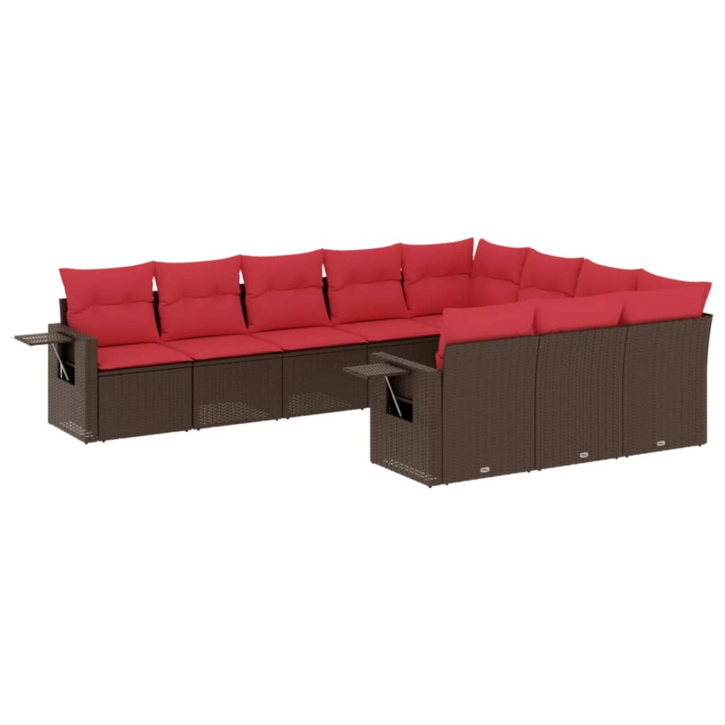 10-delige tuinbankset met kussens, bruin polyrotan is nu te koop bij PeponiXL, paradijselijk wonen!
