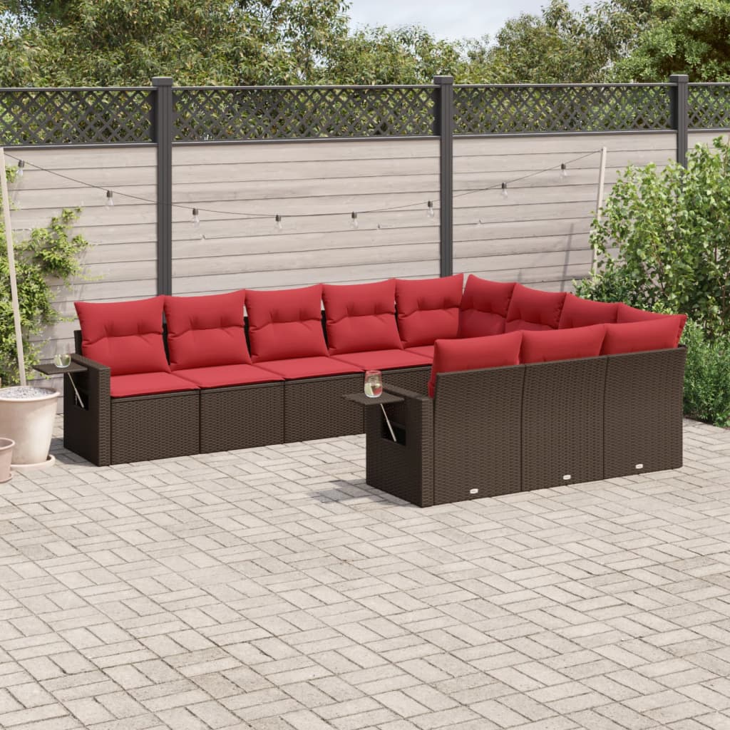10-delige tuinbankset met kussens, bruin polyrotan is nu te koop bij PeponiXL, paradijselijk wonen!