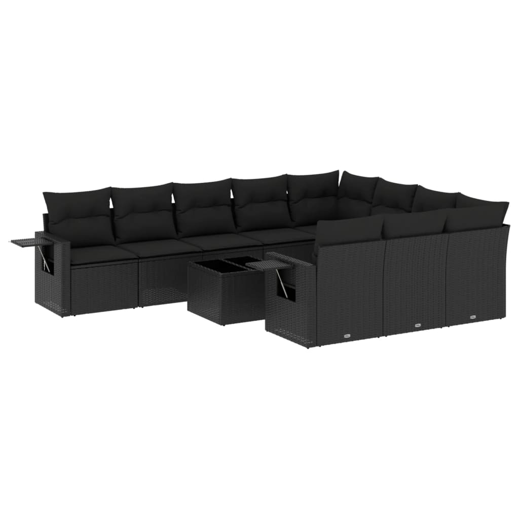 11-delige Loungeset met kussens poly rattan zwart is nu te koop bij PeponiXL, paradijselijk wonen!