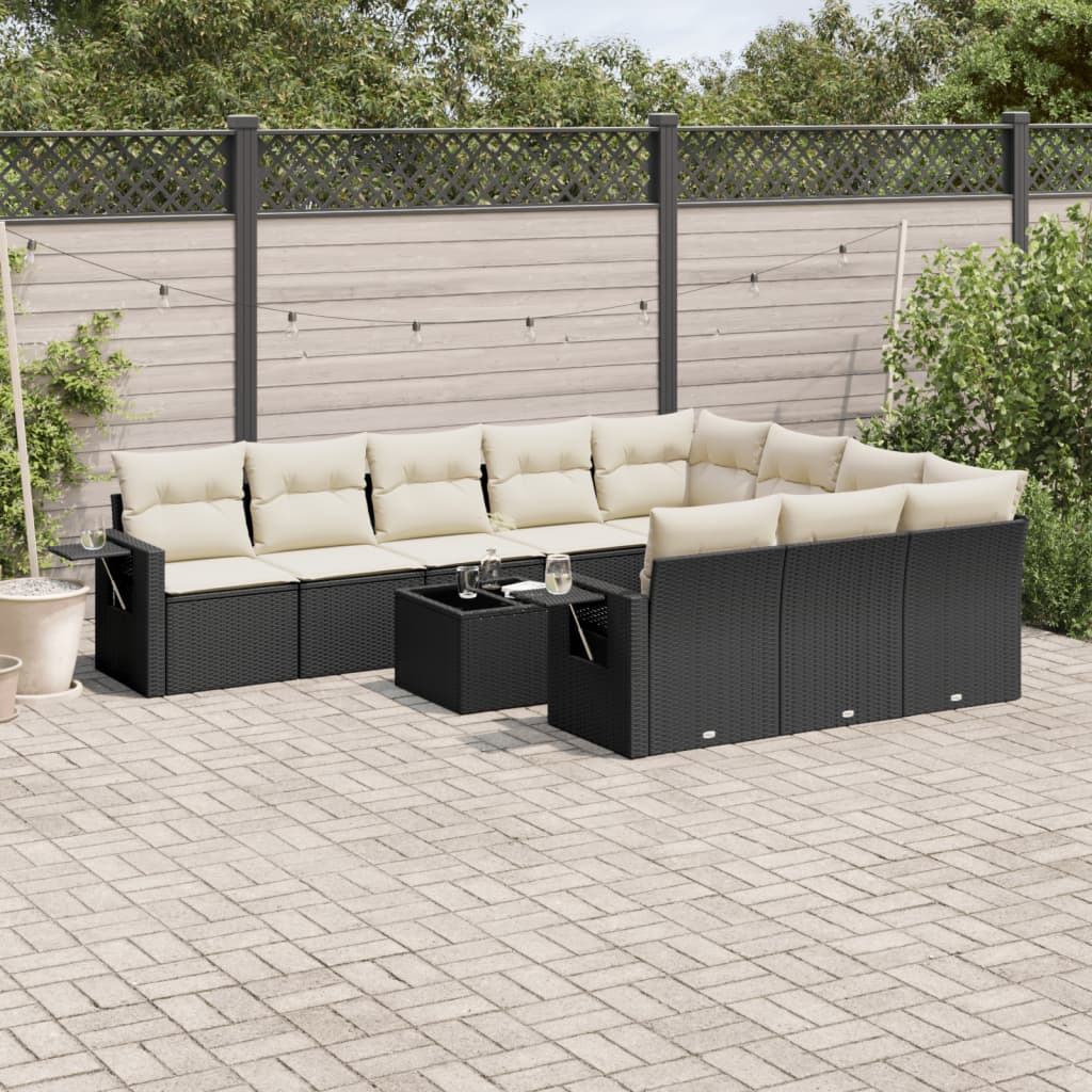 11-delige Loungeset met kussens poly rattan zwart is nu te koop bij PeponiXL, paradijselijk wonen!