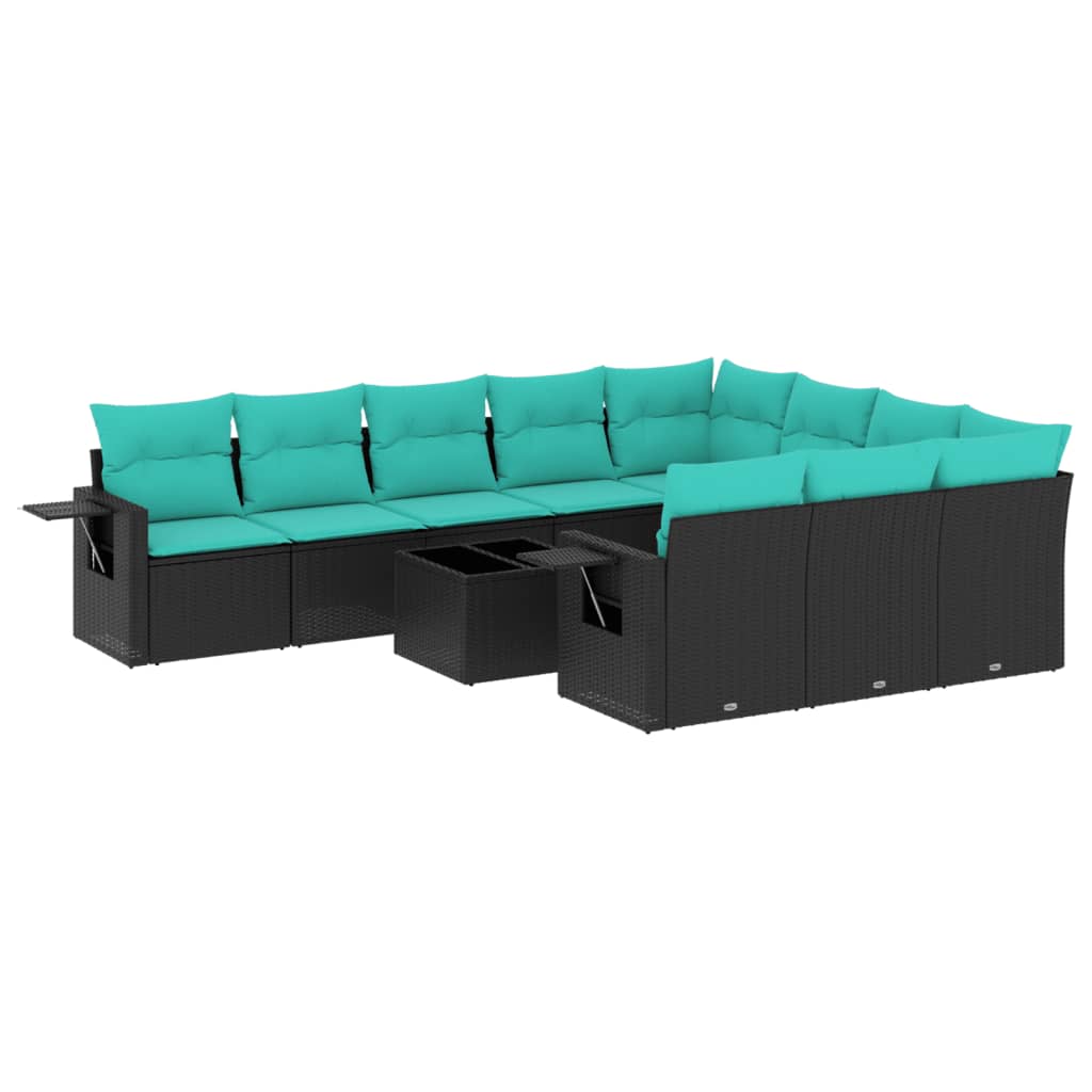 11-delige tuinbankset met kussens, zwart polyrotan is nu te koop bij PeponiXL, paradijselijk wonen!