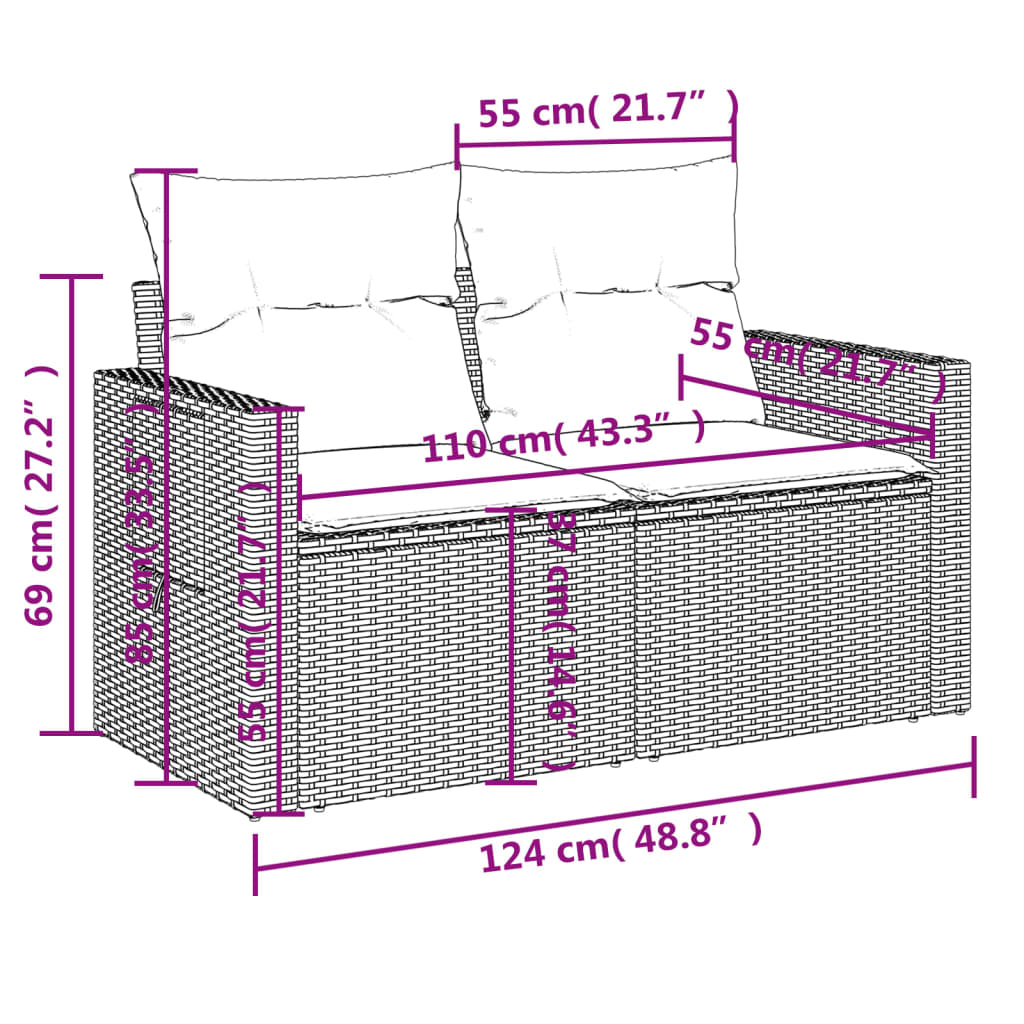 11-delige tuinbankset met kussens, zwart polyrotan is nu te koop bij PeponiXL, paradijselijk wonen!