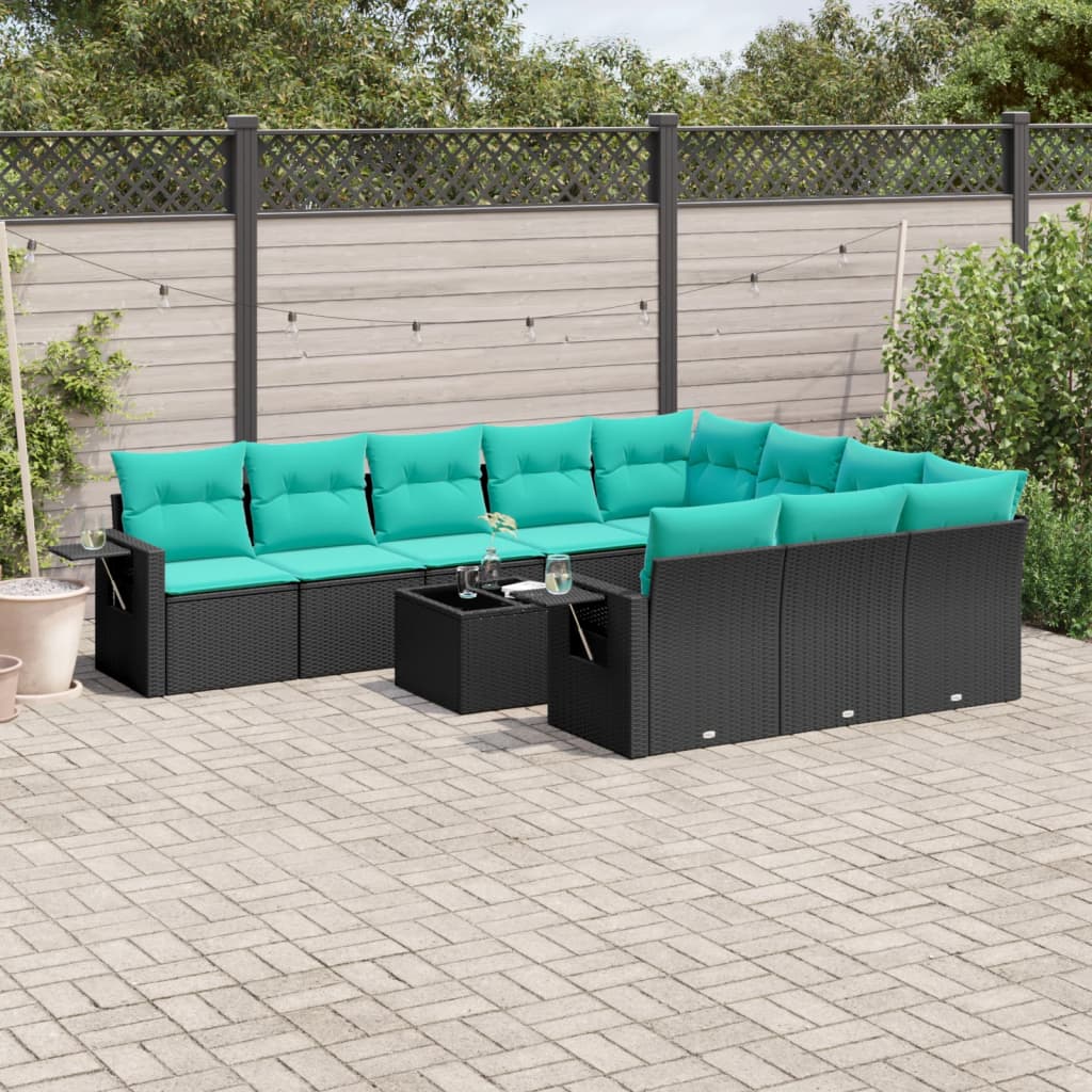 11-delige tuinbankset met kussens, zwart polyrotan is nu te koop bij PeponiXL, paradijselijk wonen!