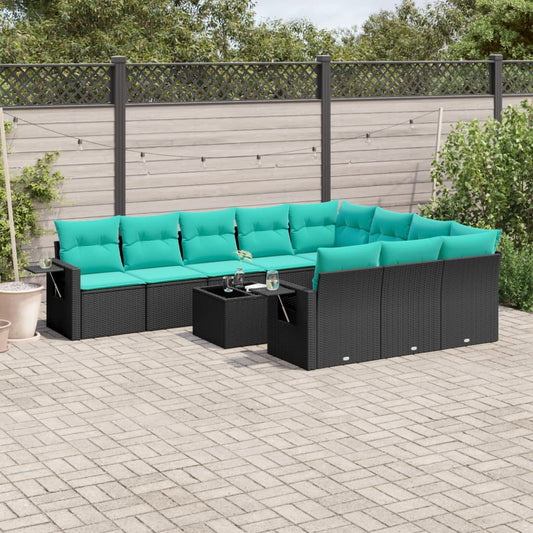 11-delige tuinbankset met kussens, zwart polyrotan is nu te koop bij PeponiXL, paradijselijk wonen!