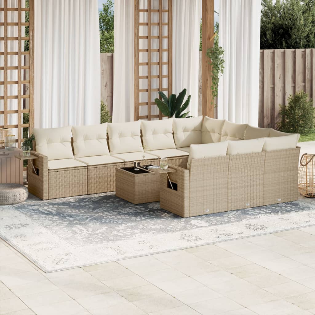 11-delige Tuinset met kussens poly rattan beige is nu te koop bij PeponiXL, paradijselijk wonen!
