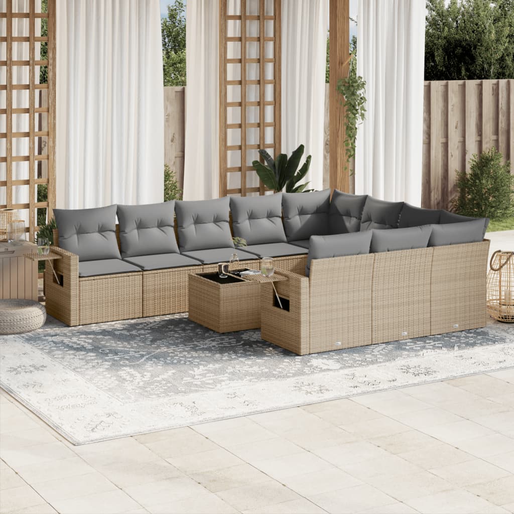 11-delige Tuinset met kussens poly rattan beige is nu te koop bij PeponiXL, paradijselijk wonen!