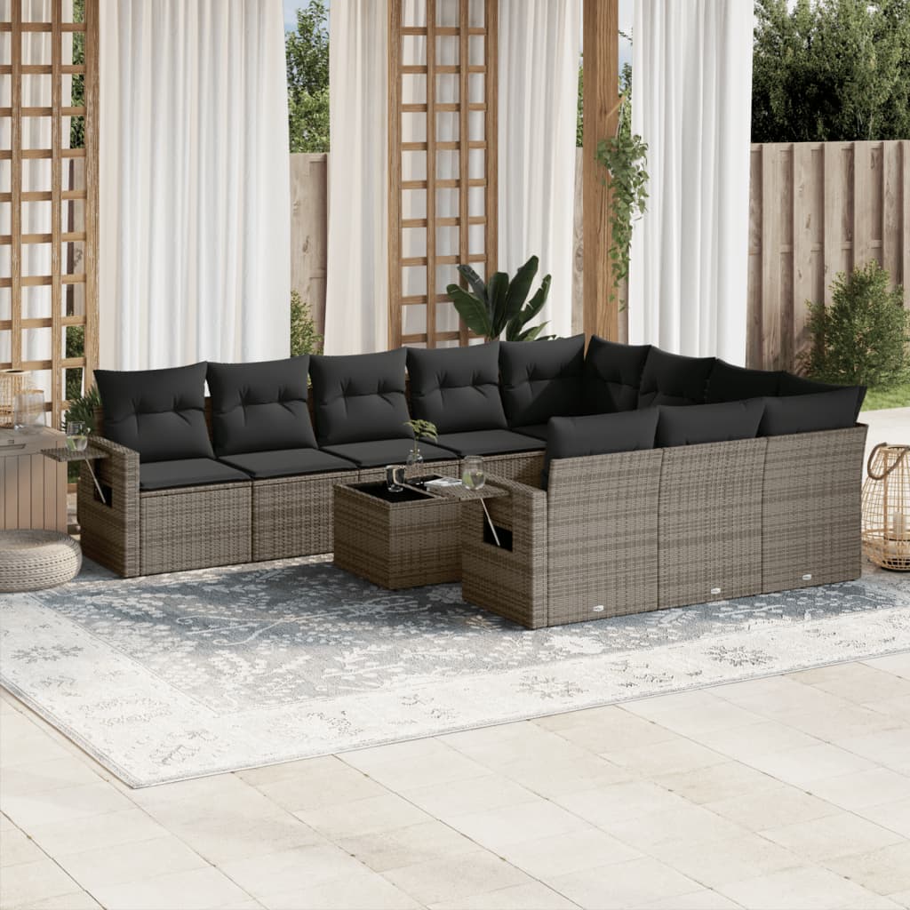 11-delige Loungeset met kussens poly rattan grijs is nu te koop bij PeponiXL, paradijselijk wonen!