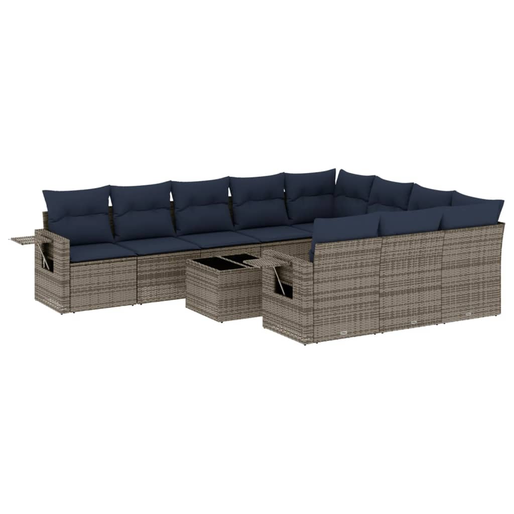 11-delige tuinbankset met kussens, grijs polyrotan is nu te koop bij PeponiXL, paradijselijk wonen!