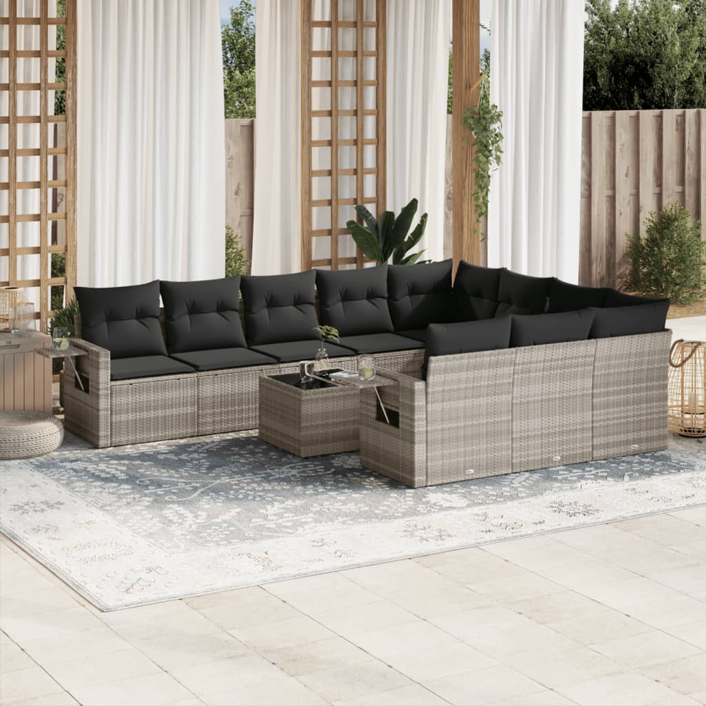 11-delige Loungeset met kussens poly rattan lichtgrijs is nu te koop bij PeponiXL, paradijselijk wonen!