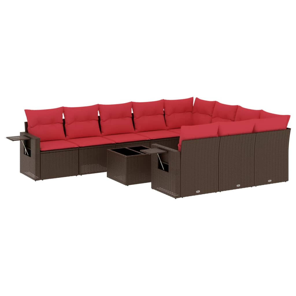11-delige tuinbankset met kussens, bruin polyrotan is nu te koop bij PeponiXL, paradijselijk wonen!