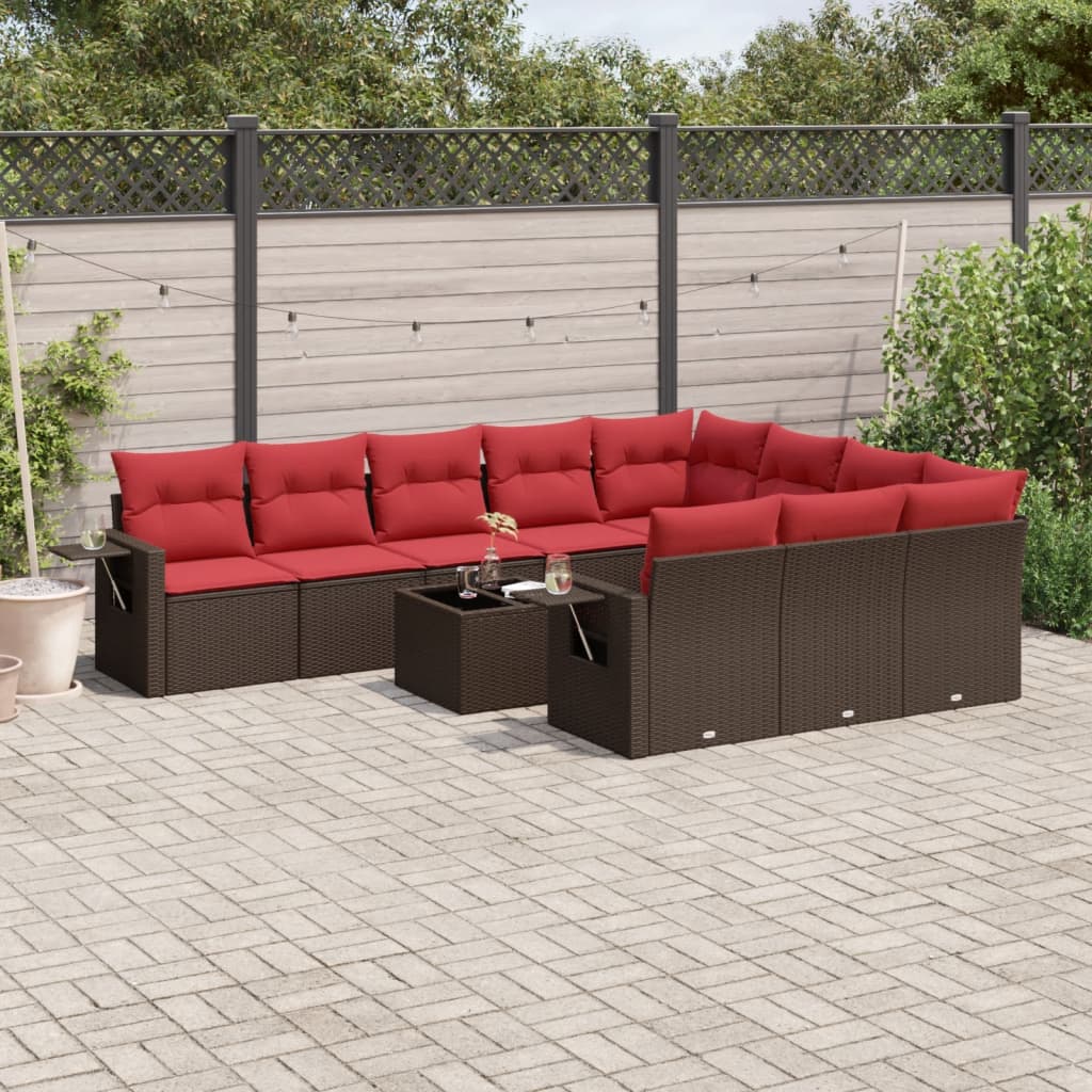 11-delige tuinbankset met kussens, bruin polyrotan is nu te koop bij PeponiXL, paradijselijk wonen!
