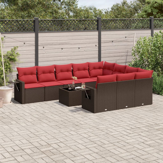 11-delige tuinbankset met kussens, bruin polyrotan is nu te koop bij PeponiXL, paradijselijk wonen!