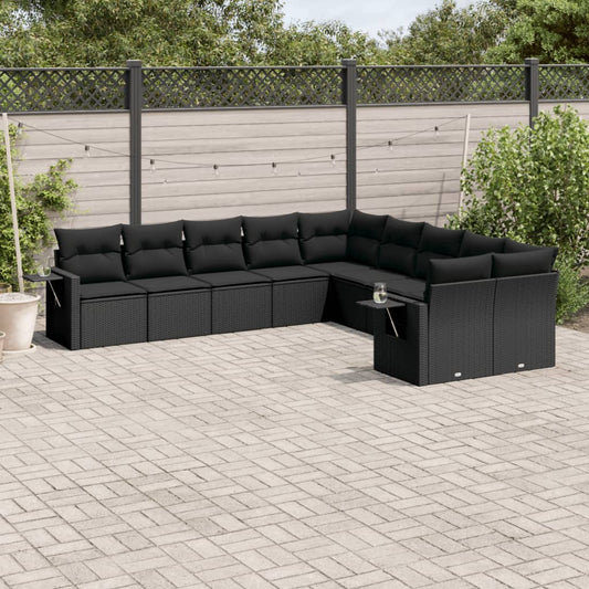 10-delige Loungeset met kussens poly rattan zwart is nu te koop bij PeponiXL, paradijselijk wonen!