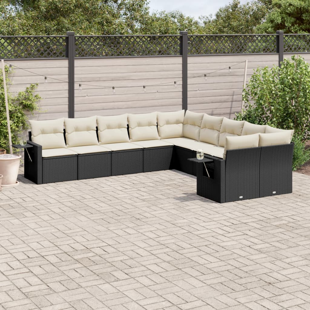 10-delige Loungeset met kussens poly rattan zwart is nu te koop bij PeponiXL, paradijselijk wonen!