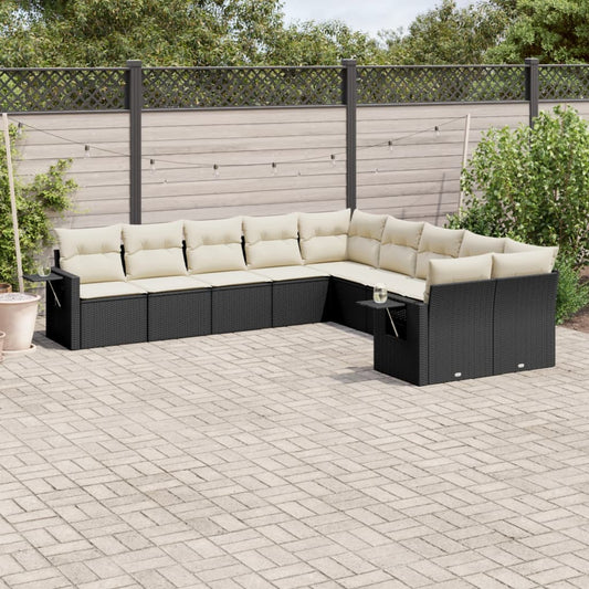 10-delige Loungeset met kussens poly rattan zwart is nu te koop bij PeponiXL, paradijselijk wonen!