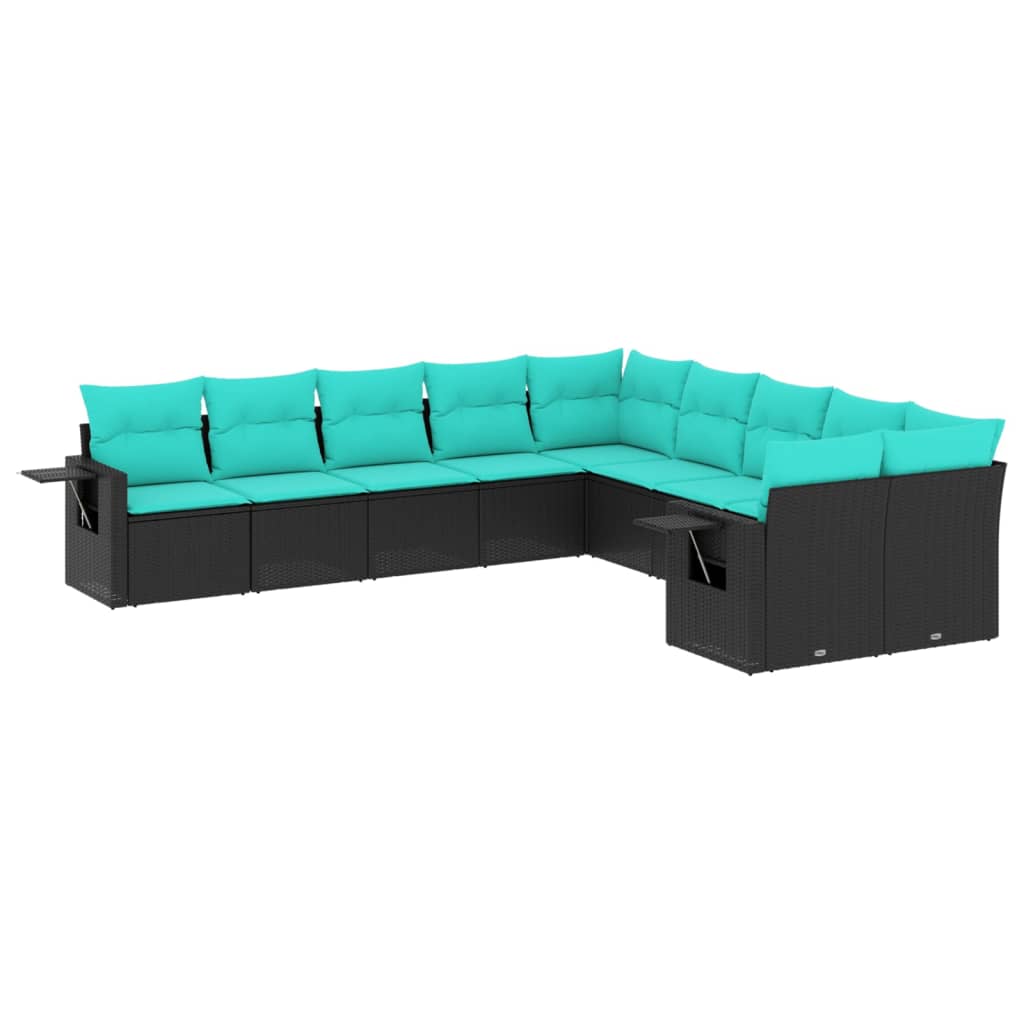 10-delige tuinbankset met kussens van zwart polyrotan is nu te koop bij PeponiXL, paradijselijk wonen!