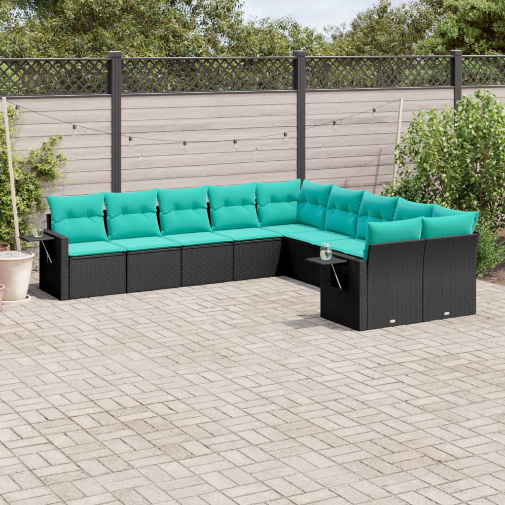 10-delige tuinbankset met kussens van zwart polyrotan is nu te koop bij PeponiXL, paradijselijk wonen!