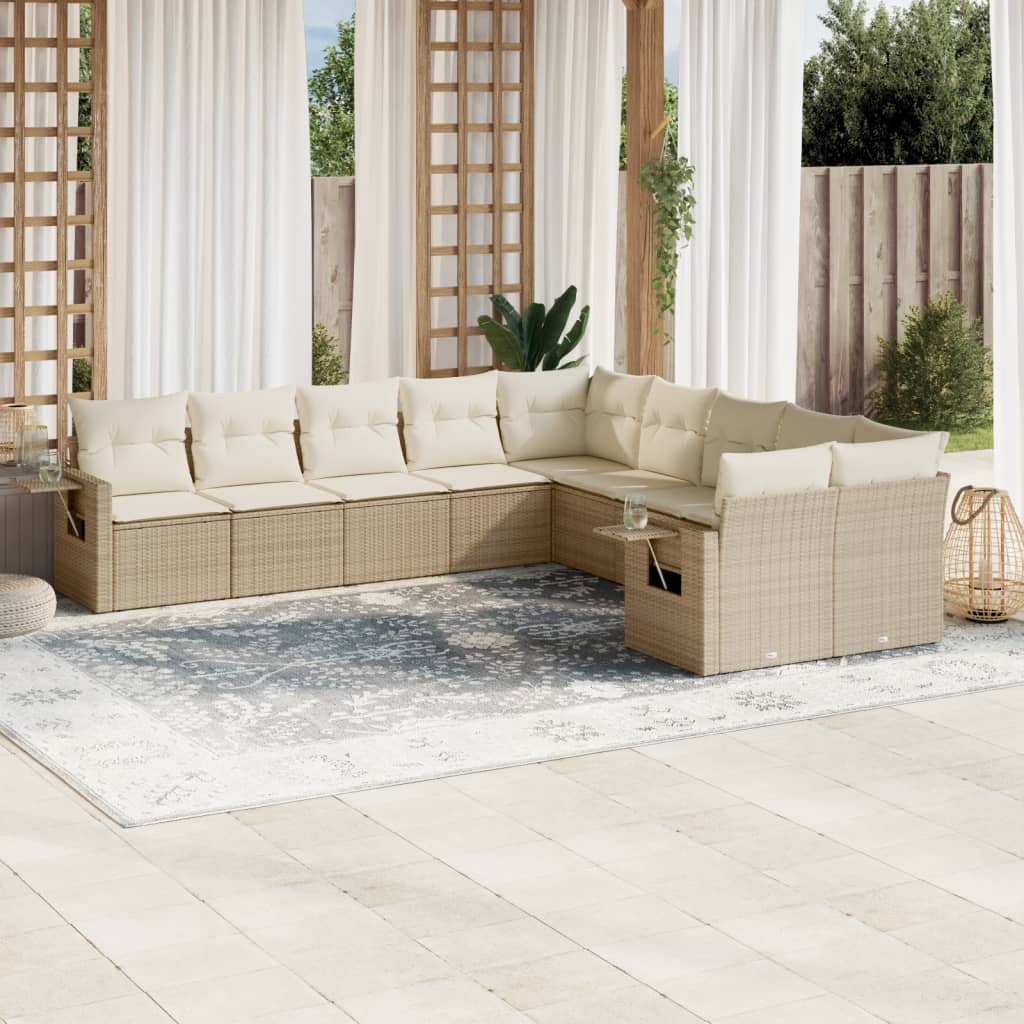 10-delige Loungeset met kussens poly rattan beige is nu te koop bij PeponiXL, paradijselijk wonen!