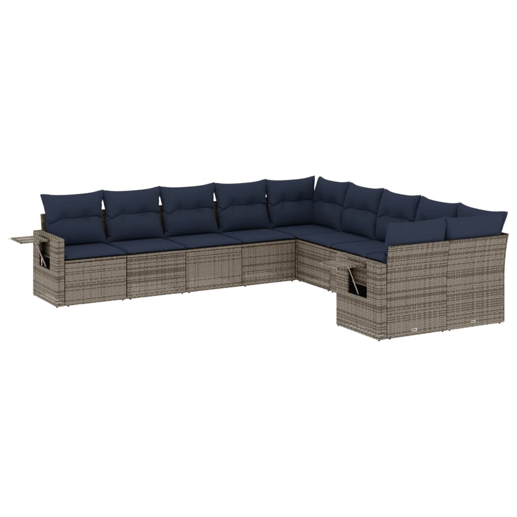 10-delige tuinbankset met kussens, grijs polyrotan is nu te koop bij PeponiXL, paradijselijk wonen!