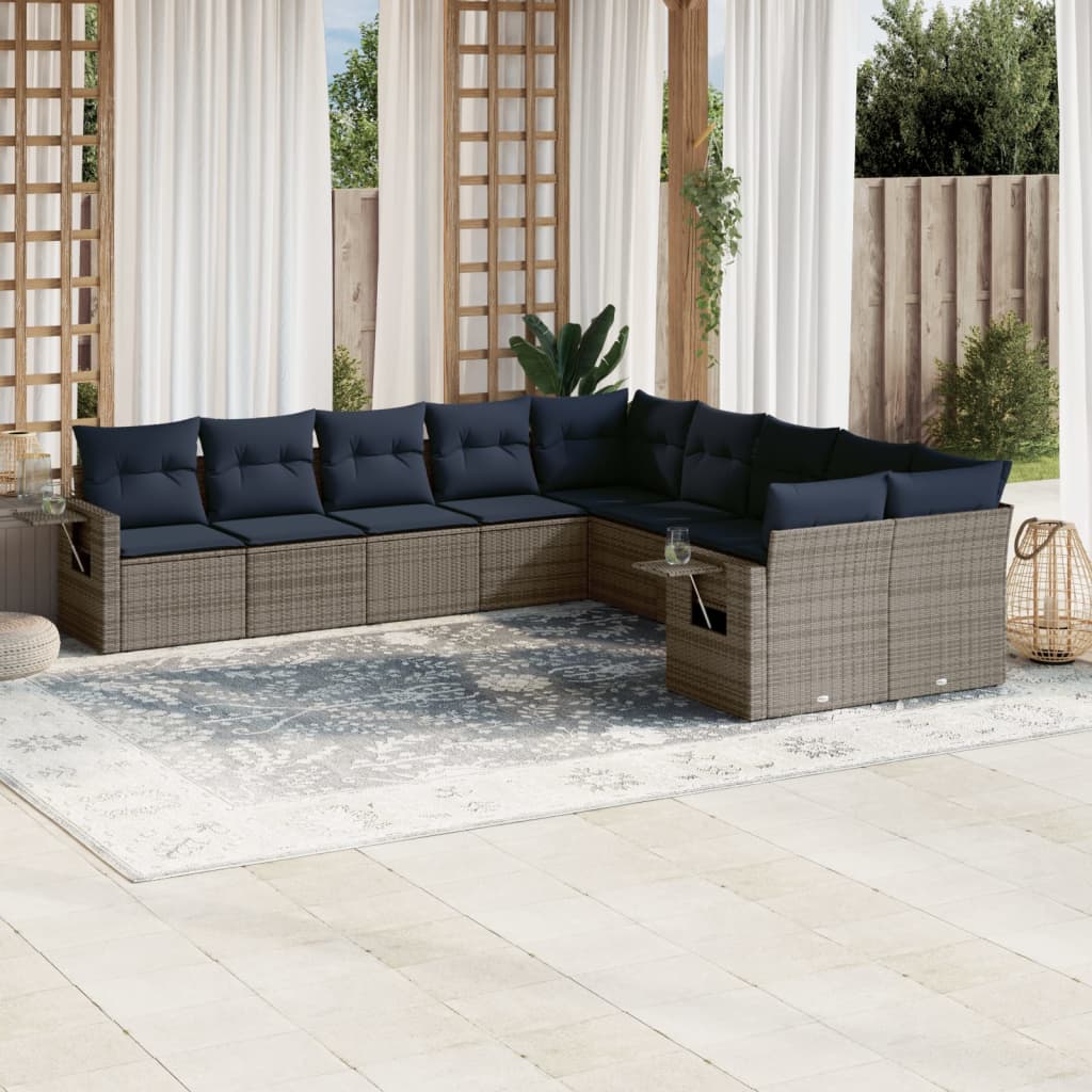 10-delige tuinbankset met kussens, grijs polyrotan is nu te koop bij PeponiXL, paradijselijk wonen!