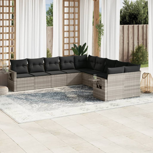 10-delige Loungeset met kussens poly rattan lichtgrijs is nu te koop bij PeponiXL, paradijselijk wonen!