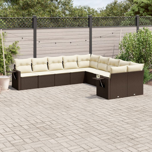 10-delige Loungeset met kussens poly rattan bruin is nu te koop bij PeponiXL, paradijselijk wonen!