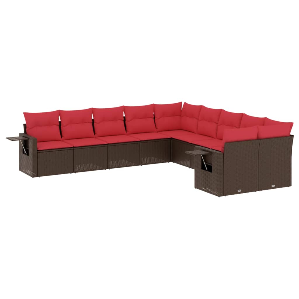 10-delige tuinbankset met kussens, bruin polyrotan is nu te koop bij PeponiXL, paradijselijk wonen!