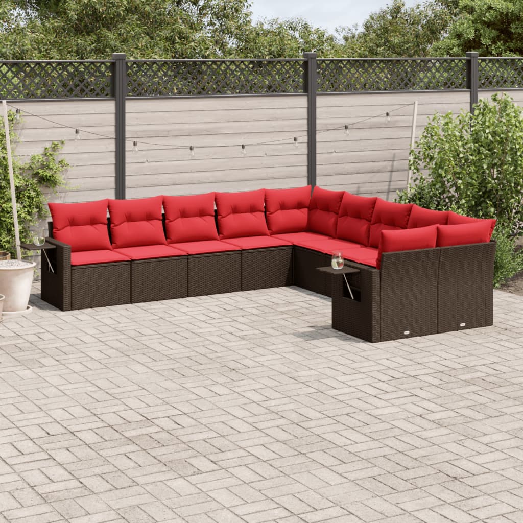 10-delige tuinbankset met kussens, bruin polyrotan is nu te koop bij PeponiXL, paradijselijk wonen!